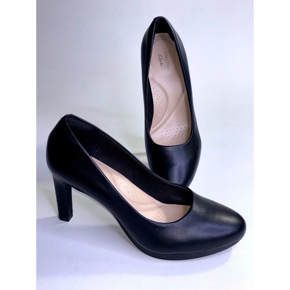Clarks Collection Black Leather Ultimate Comfort Pumps Heels 7.5 M 261577644050